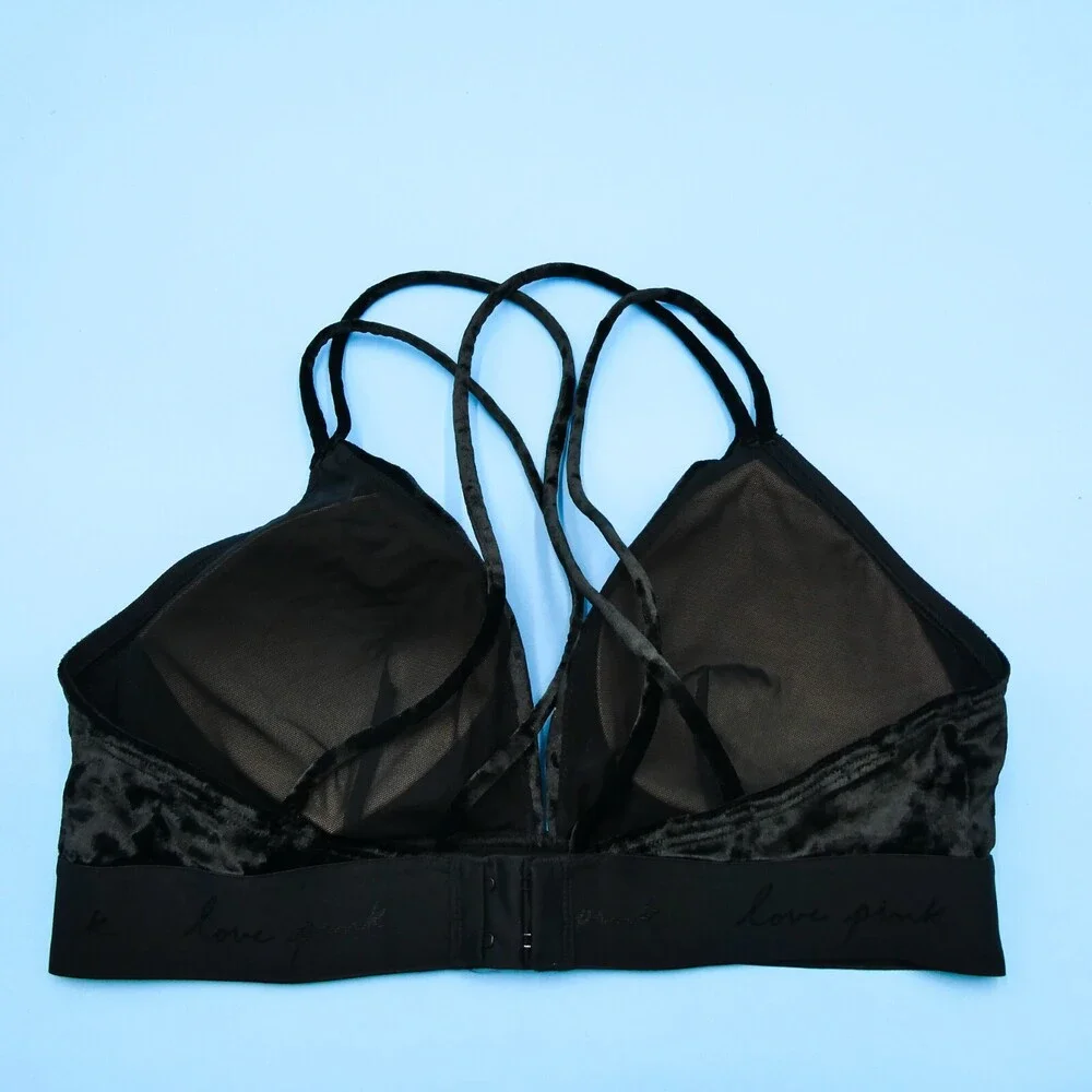 Victorias‎ Secret Bralette Medium - DD Triangle Bra Black Lingerie Plunge Velour